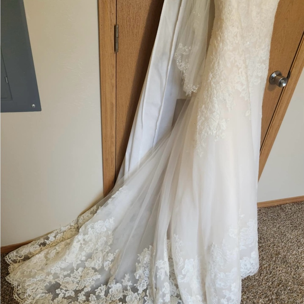 David's Bridal Cream Lace Gown